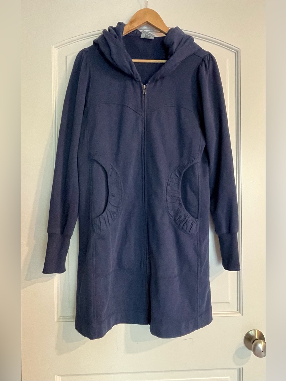 C.M.C. Women’s Navy Hooded Zip Front Long Tunic Sweatshirt M